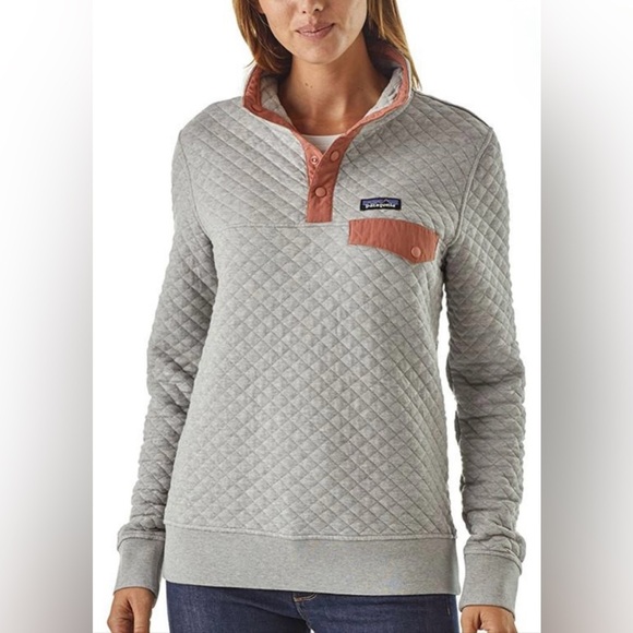 Patagonia Tops - PATAGONIA W’s Organic Cotton Quilt Snap-T Pullover in Gray and Coral Size Small